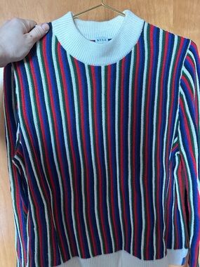 KULE Multicolor Vertical-Stripe Sweater with White Trim